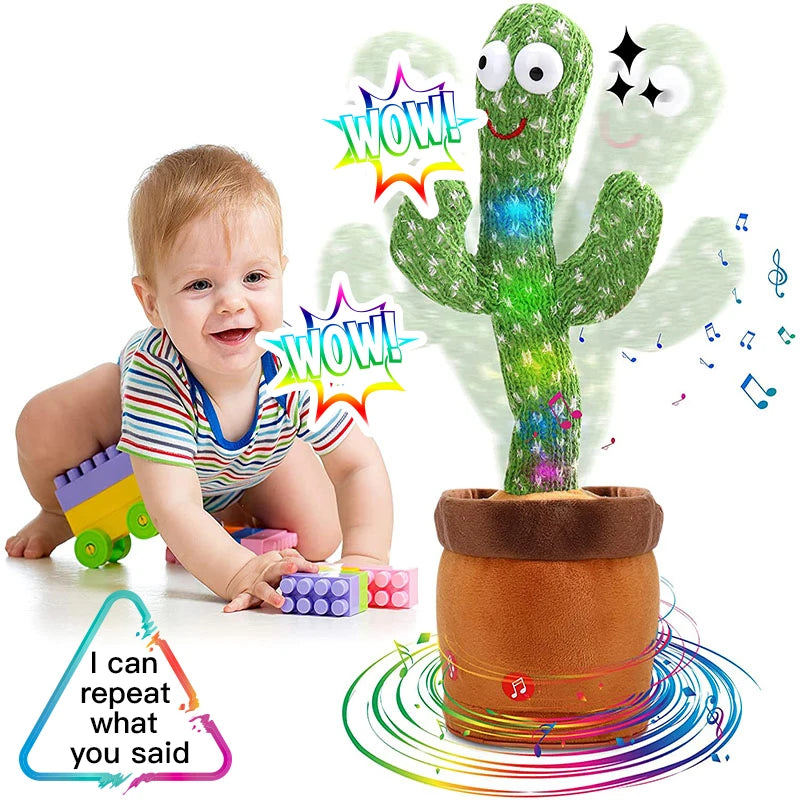 Cactus bailarín recargable que brilla intensamente, pez columpio que repite la danza, cactus parlanchín español, juguete para bebé, USB/batería