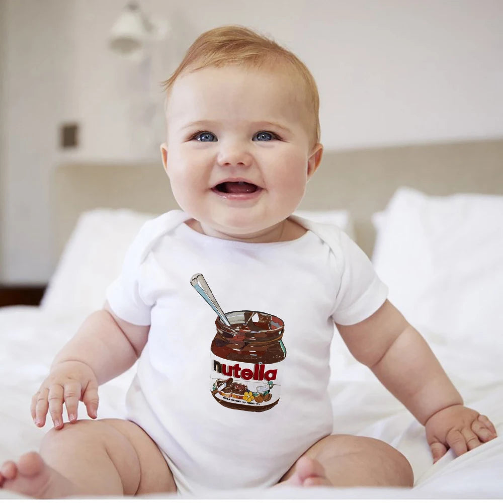 Body de manga corta con estampado de Nutella de dibujos animados para bebé, ropa de verano para niña recién nacida de 0 a 24 meses, monos populares en Europa para niño pequeño