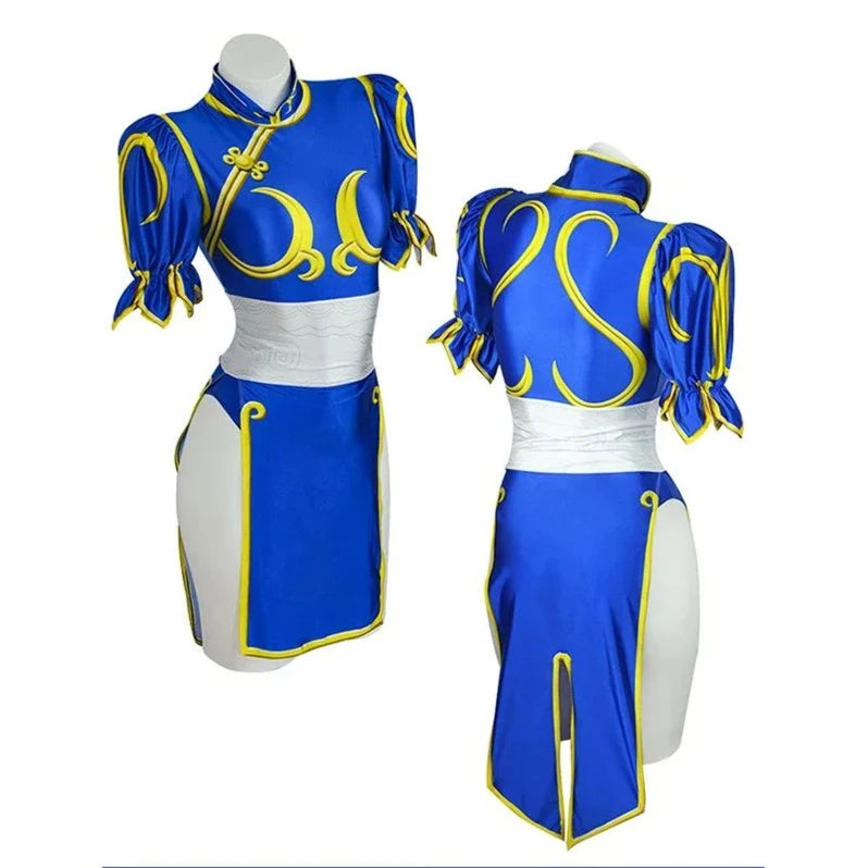 Disfraz de Cosplay de Chun Li, juego de rol de SF Chunli, conjunto completo de Qipao azul, traje de fiesta de Halloween de Jackie Kung fu para divertirse