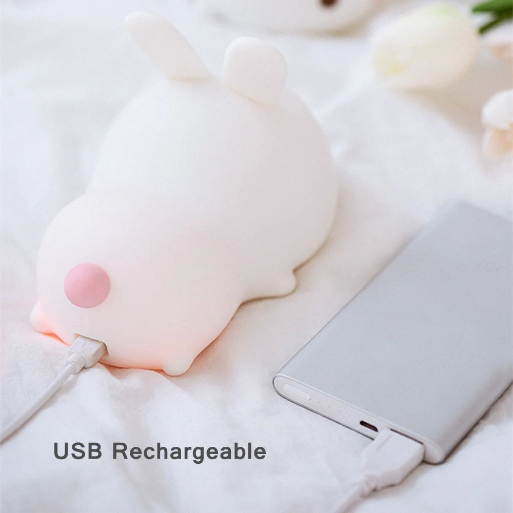 Lámpara de conejo de silicona recargable por USB con sensor táctil RGB LED de 16 colores para niños, juguete para bebés, regalo de festival