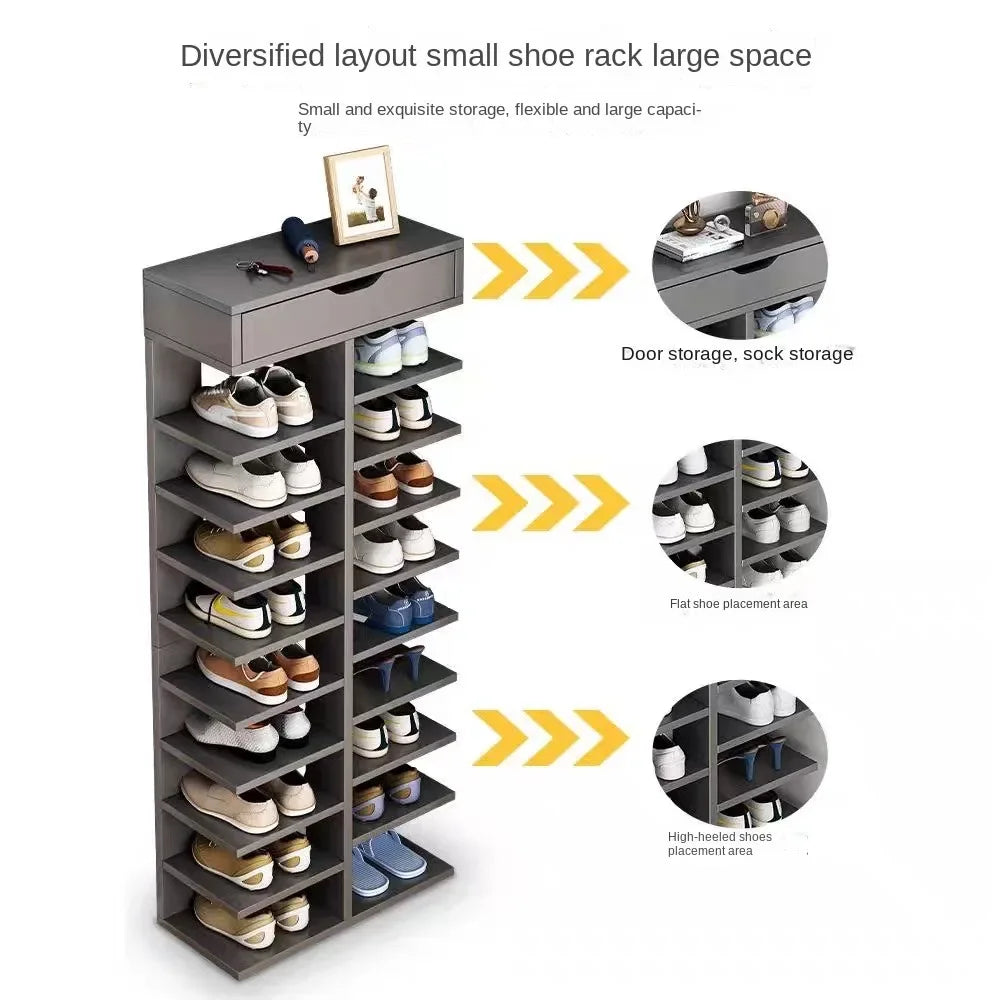 Zapatero multicapa con organizador de cajón superior, ahorrador de espacio, estante para zapatos, puerta, muebles para el hogar