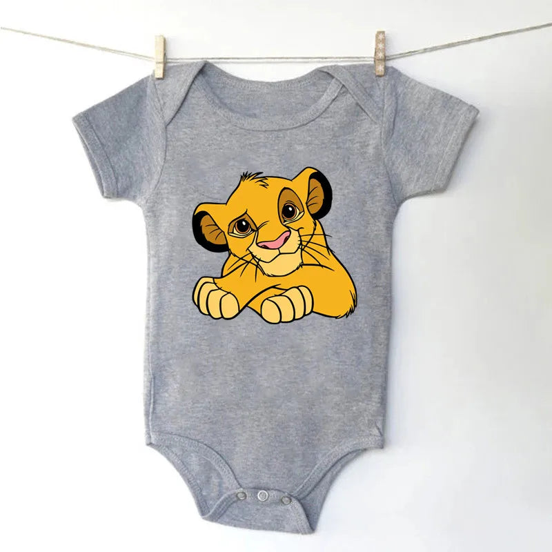 Ropa para bebé niña y niño con dibujo de Simba, el Rey León, mono de algodón de manga corta negro, mono para recién nacido