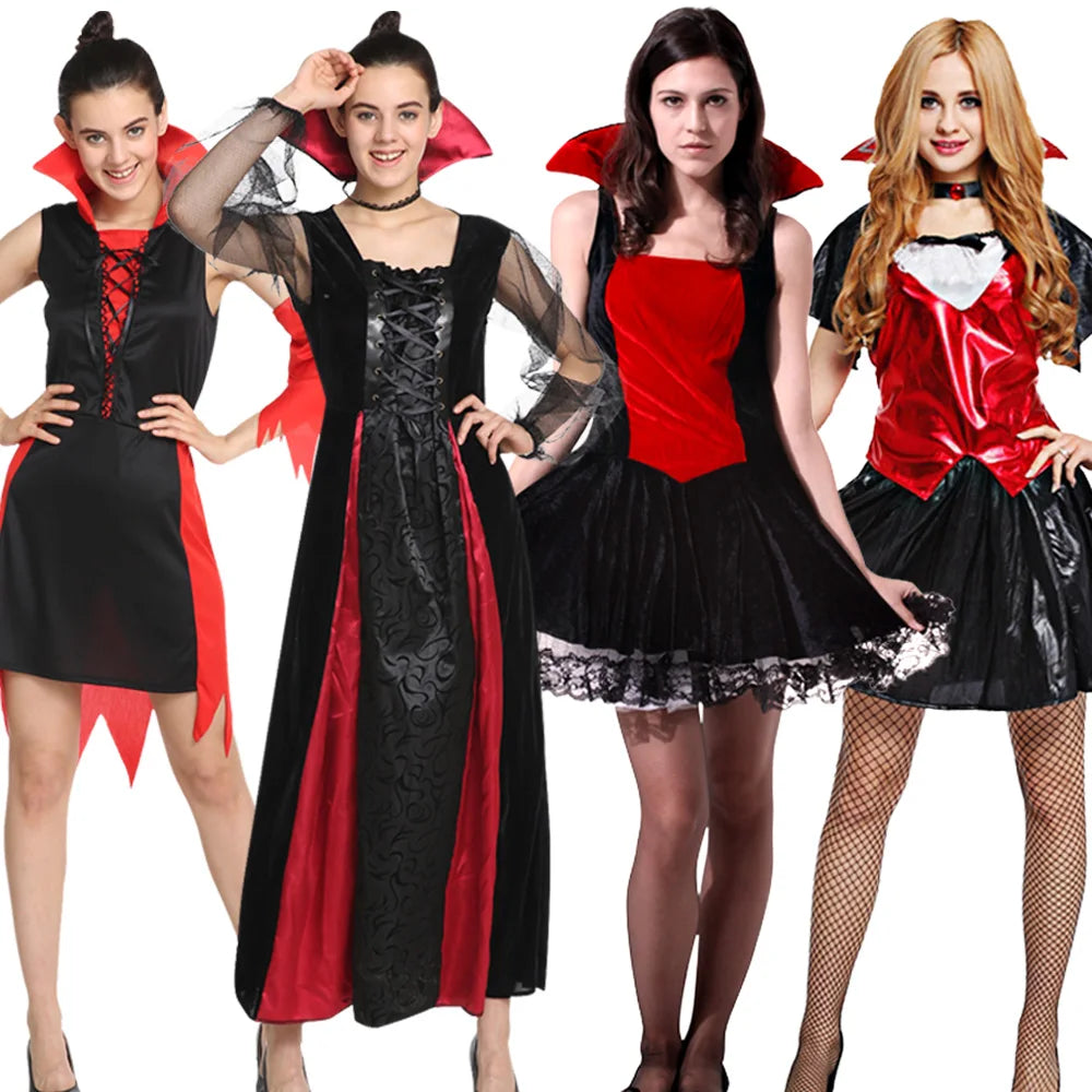 Disfraz de Halloween para mujer adulta, vestido de reina, bruja, Pascua, vampiro, novia, bruja de la muerte, disfraces de cosplay, vestidos de corte retro