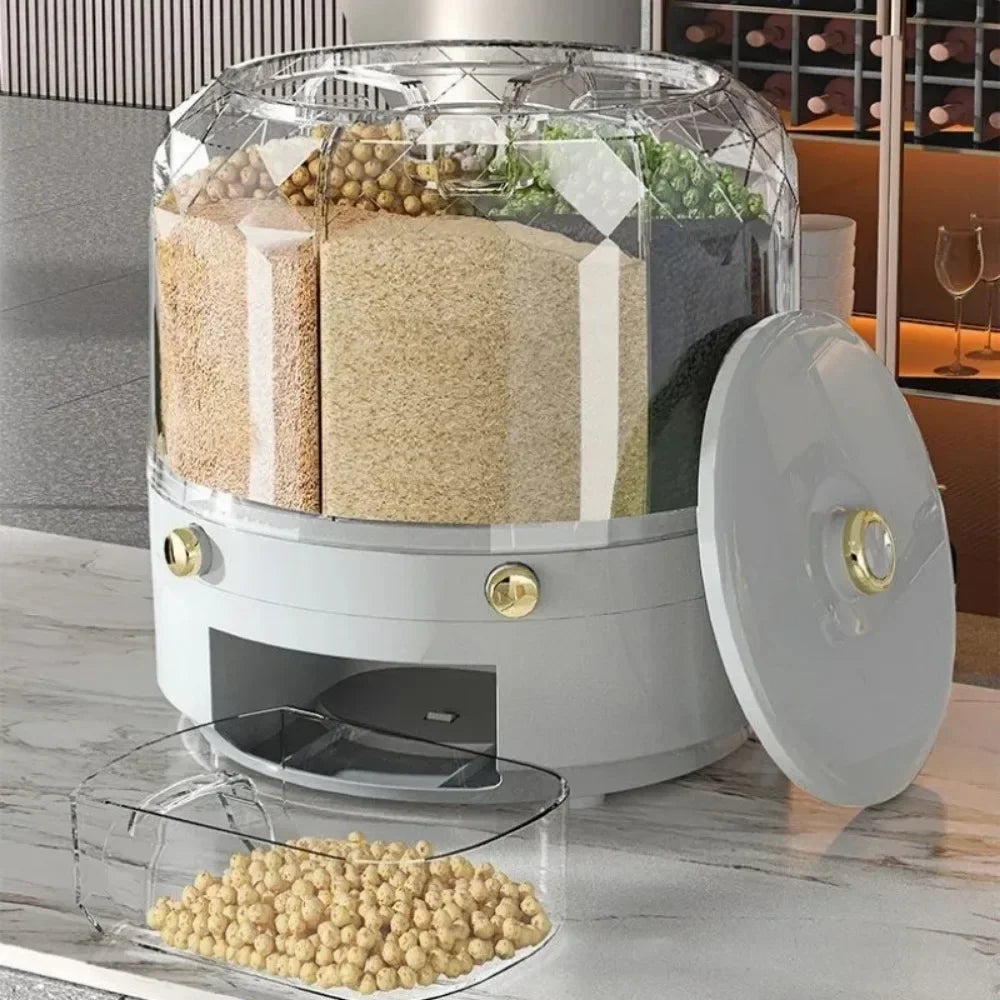 Caja de almacenamiento de cocina con rotación de 360 grados, dispensador de arroz, cubo sellado para cereales secos, contenedor de alimentos a prueba de humedad