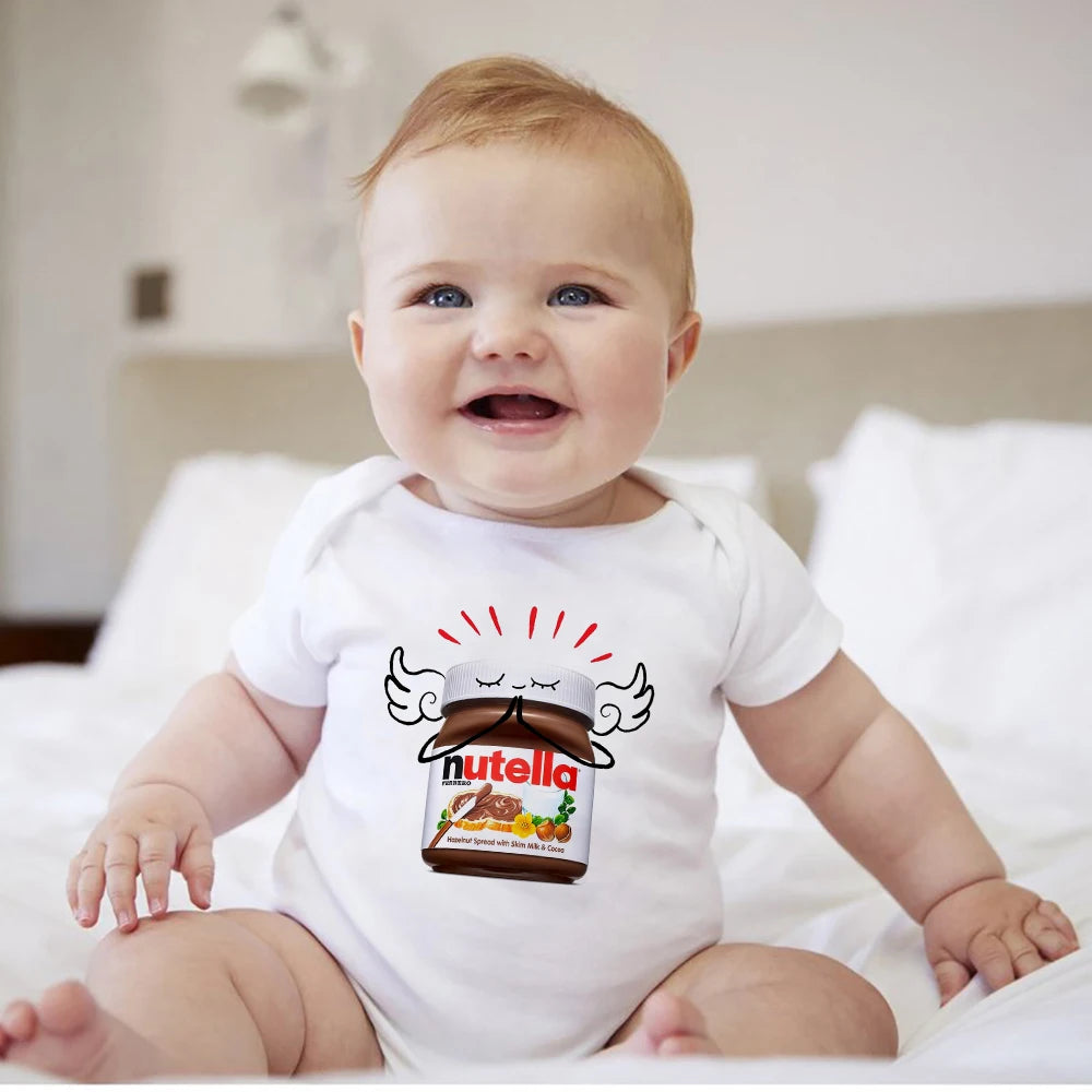 Body de manga corta con estampado de Nutella de dibujos animados para bebé, ropa de verano para niña recién nacida de 0 a 24 meses, monos populares en Europa para niño pequeño