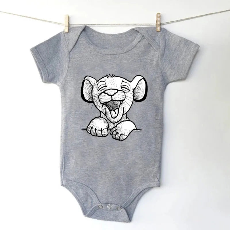 Ropa para bebé niña y niño con dibujo de Simba, el Rey León, mono de algodón de manga corta negro, mono para recién nacido