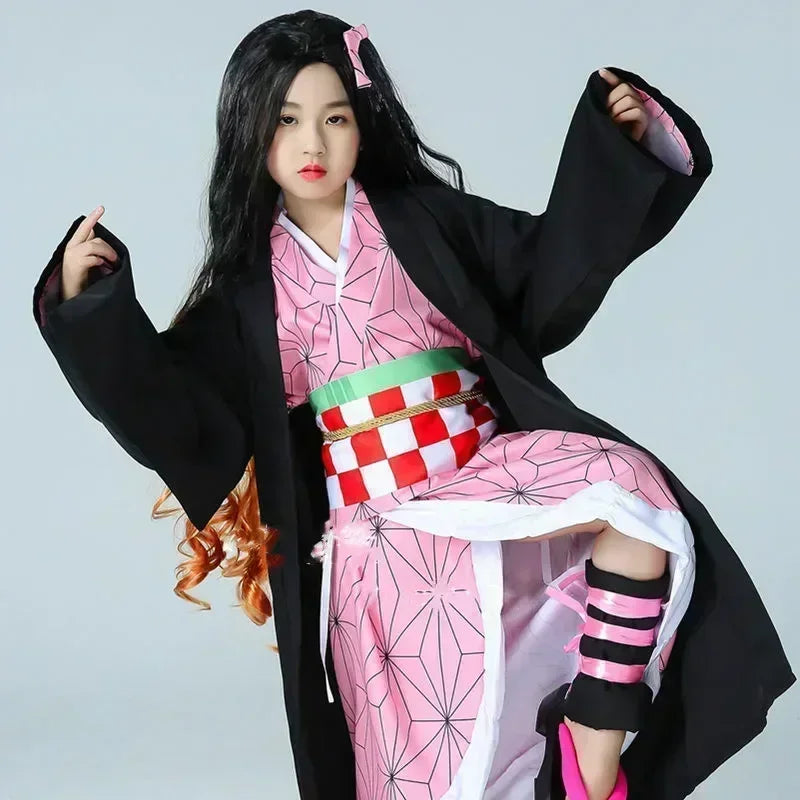 Disfraz de Cosplay de Anime Demon Slayer para niños, Kimetsu no Yaiba, Kamado, Nezuko, kimono para niños, disfraz de Halloween para niñas y niños