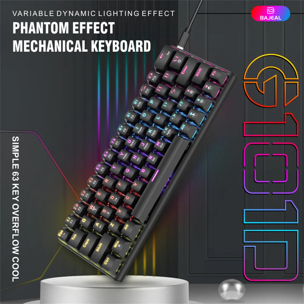 Teclado mecánico portátil para juegos G101D con retroiluminación RGB, 63 teclas, tipo C, con cable para computadora portátil, tableta y PC