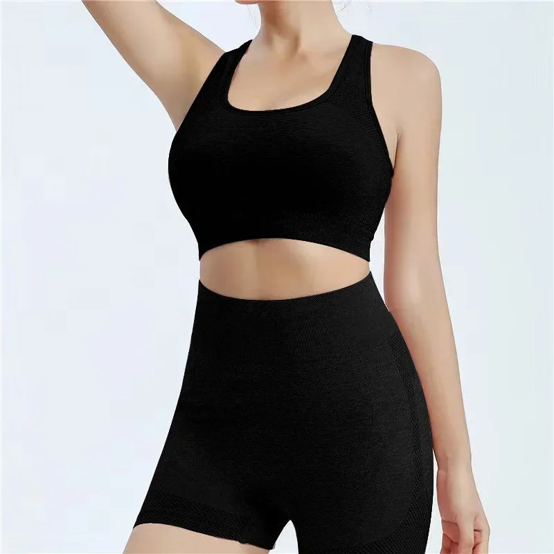 Conjunto de yoga, pantalones cortos de gimnasio, sujetadores deportivos para mujer, tops de entrenamiento para mujer, ropa de yoga, leggings de fitness, conjunto de gimnasio, conjuntos de yoga sin costuras