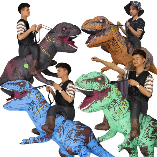 Disfraz inflable colorido y divertido de dinosaurio T REX para Halloween, disfraz de Cosplay para adultos, hombres, mujeres y niños, dinosaurio de dibujos animados