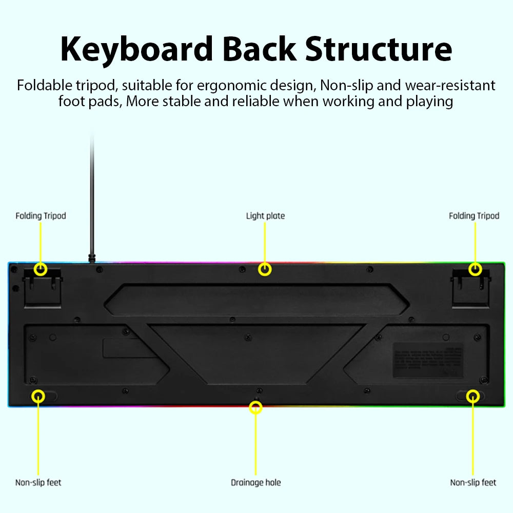 Teclado mecánico con cable K500 de 104 teclas con retroiluminación colorida para PC con Windows, portátil, teclado para juegos de oficina, accesorios de computadora