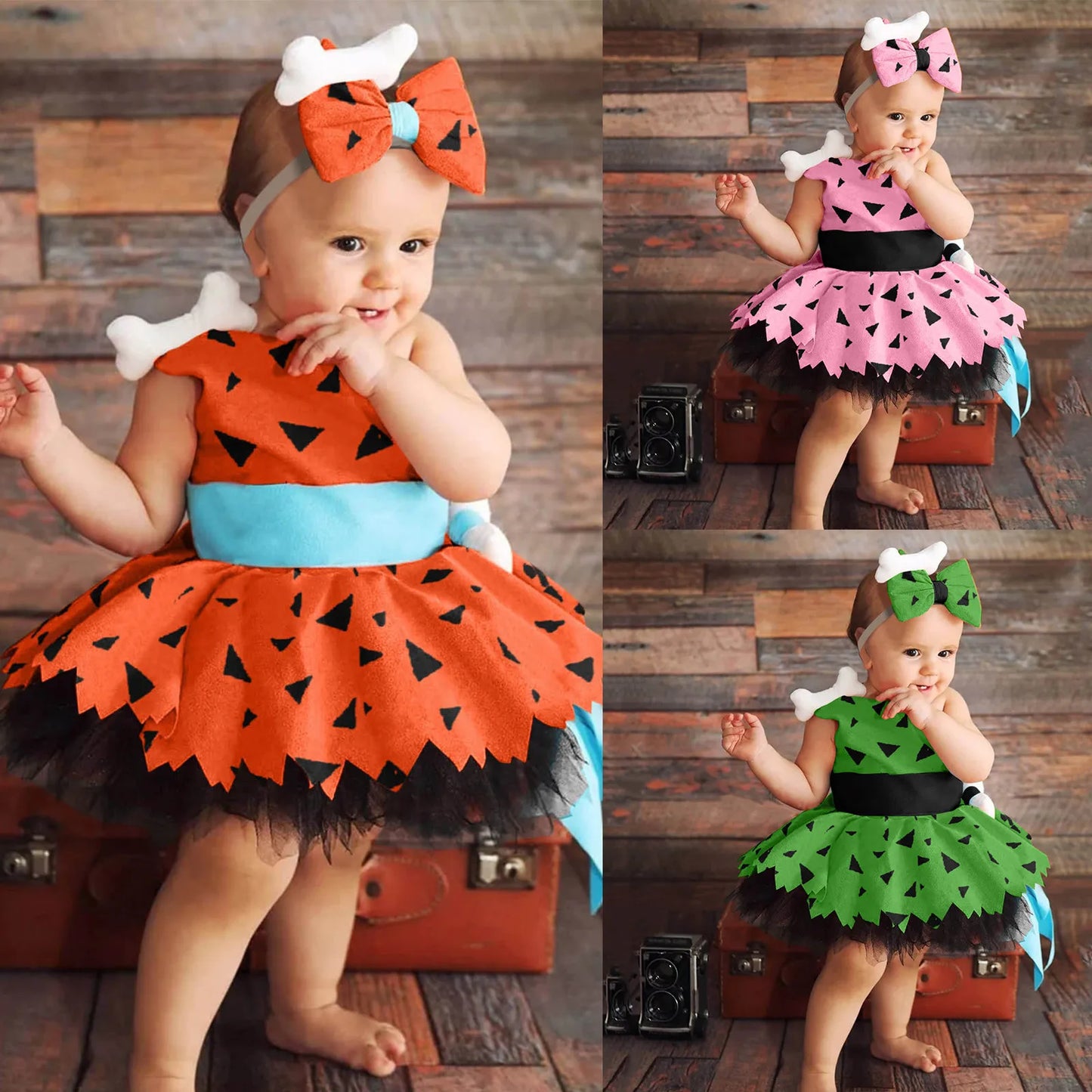 Vestido elegante de Halloween para niñas, disfraz de cavernícola para niños pequeños, huesos de perro, vestido de princesa de tul de malla para niñas de las cavernas, trajes de fiesta