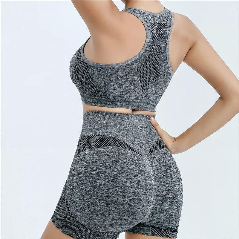 Conjunto de yoga, pantalones cortos de gimnasio, sujetadores deportivos para mujer, tops de entrenamiento para mujer, ropa de yoga, leggings de fitness, conjunto de gimnasio, conjuntos de yoga sin costuras