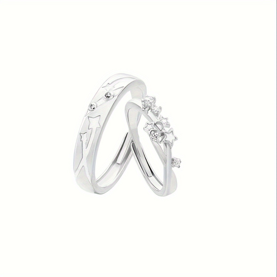 Elegante juego de 2 anillos para parejas: diseño ajustable y luminoso de noche estrellada con diamantes de imitación, aleación plateada: perfecto para uso diario y para regalar