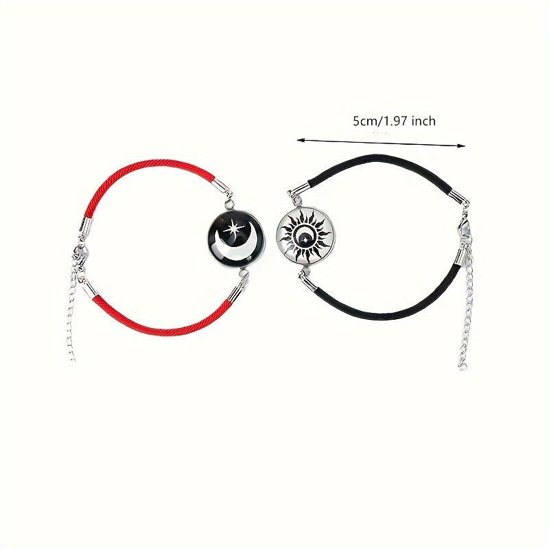 2 pulseras de pareja Yin-Yang que brillan en la oscuridad: cordón trenzado hecho a mano de moda con dijes de luz nocturna